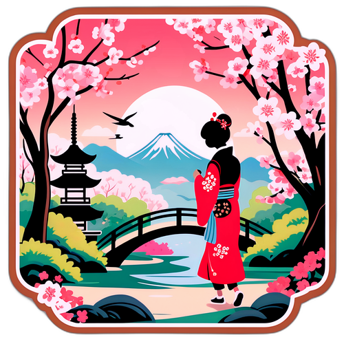 En fantasifull design av en person som rusler gjennom en fredelig japansk hage