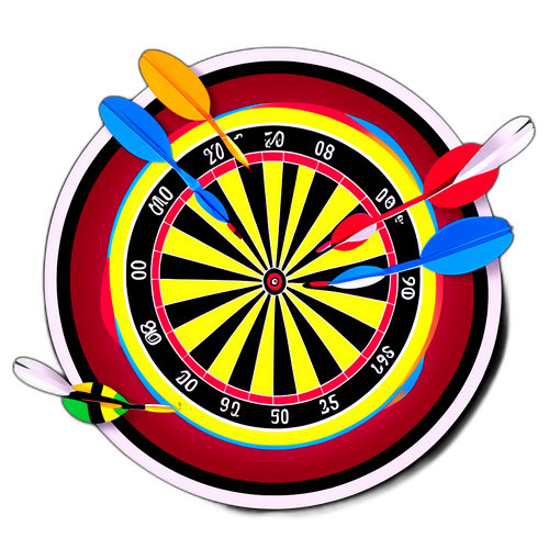 Dart w akcji z kolorowymi tarczami i dynamicznymi torami lotu