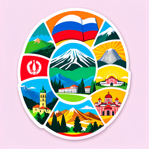 Sticker reprezentativ pentru Bulgaria, cu peisaje iconice și simboluri culturale