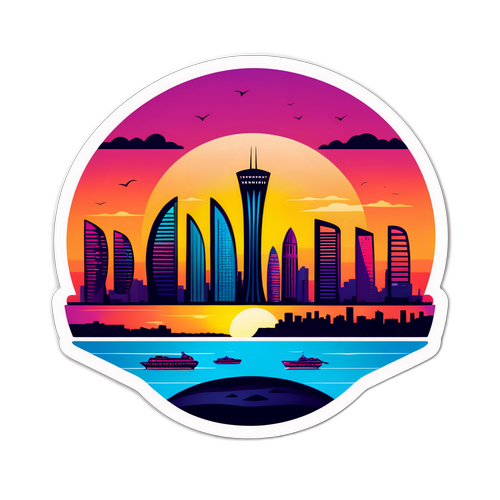 Schöne Sonnenuntergang über der Skyline von Baku