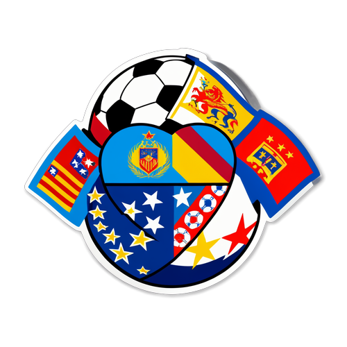 Sticker cu fotbal decorat cu steagurile echipelor FCSB și Dinamo