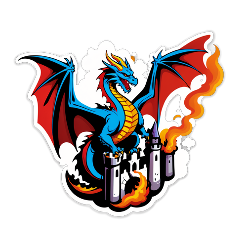 Dragon Over Medieval Castle Sticker