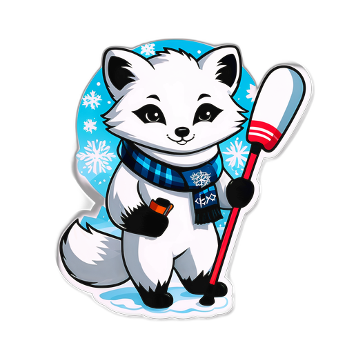 Arktisk räv med halsduk och hockeyklubba