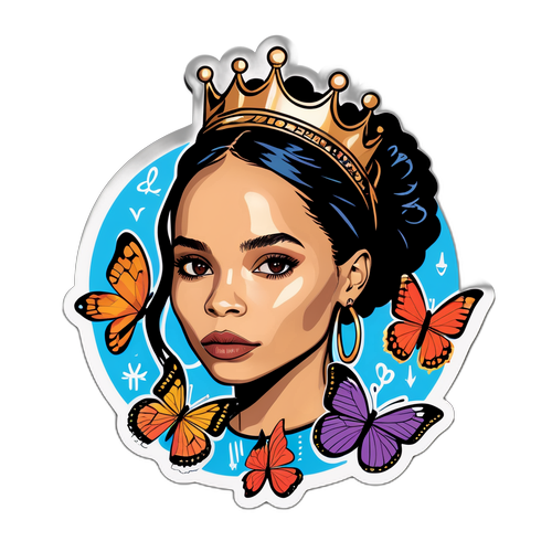 Konstnärlig representation av Zoë Kravitz med symboler för styrka