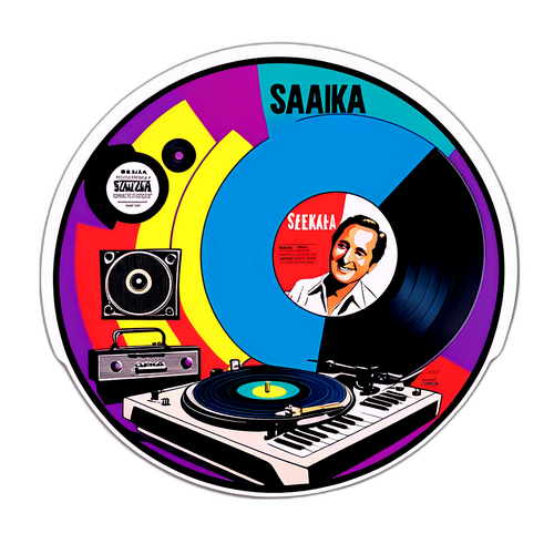 Retro vinylklistermärke med nostalgiska inslag