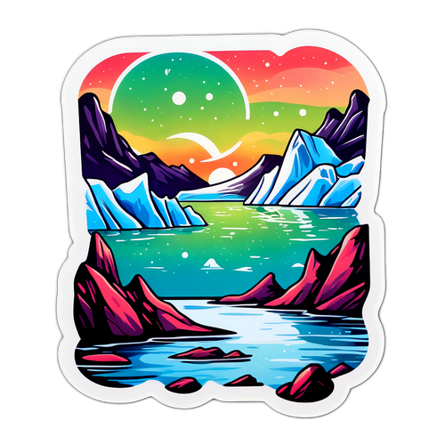 Эскиз пейзажа Гренландии с айсбергами и северным сиянием