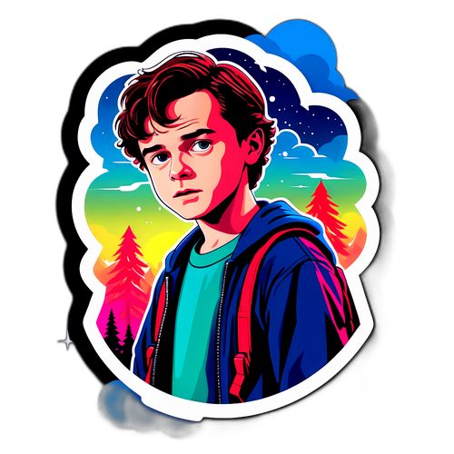 Sticker z Noah Schnapp w stylu lat 80.