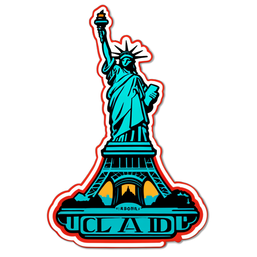 Vintage Travel Sticker Featuring Statue of Liberty and Eiffel Tower