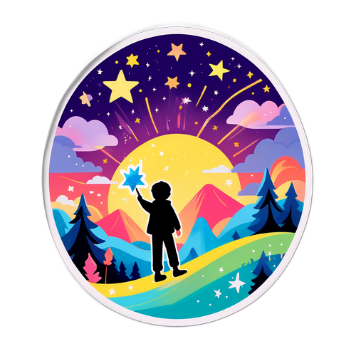 Escena mágica con varitas y estrellas