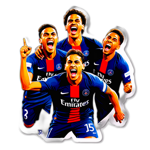 Jucători PSG în timpul meciului, strigând de bucurie după un gol