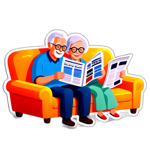 心温まるイラスト：新聞を読む老夫婦