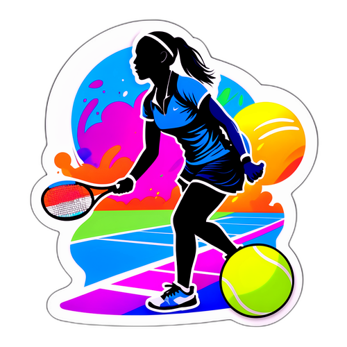 Sticker motivațional cu silueta Ons Jabeur pe un teren de tenis vibrant