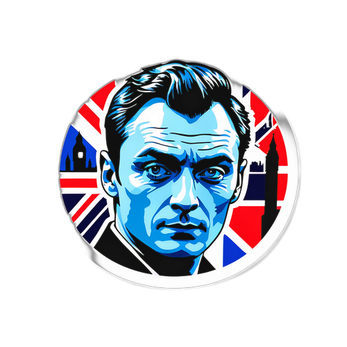 Autocollant de Jude Law avec un fond londonien