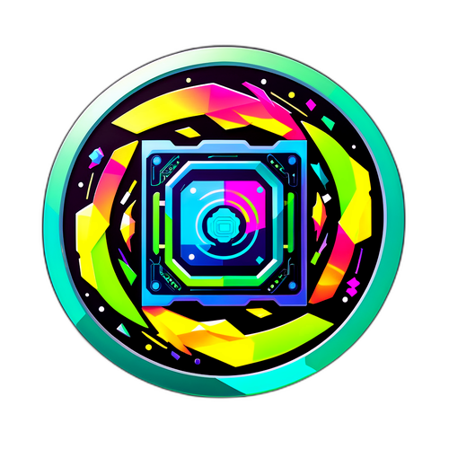 Un cip Nvidia futurist înconjurat de grafică vibrantă