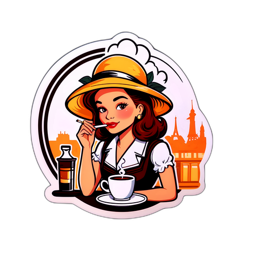 Autocollant Vintage de Cali dans un Café Parisien