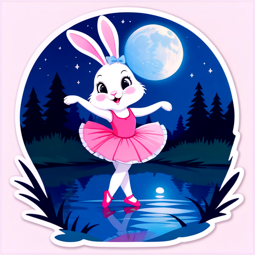 月光下湖边跳舞的小兔子贴纸