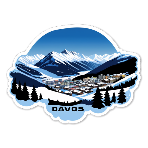 Sticker med panoramabild av Davos