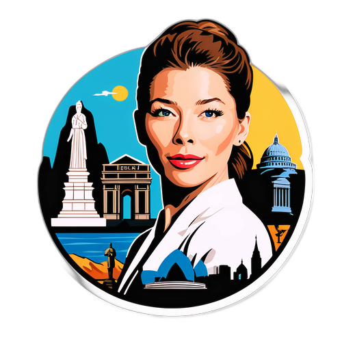 Elegante sticker van Jessica Biel met filmiconen
