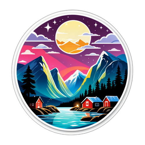 Paesaggio Norvegese con Fiordi e Auroras Boreali