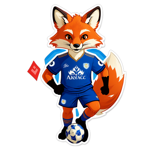 Stiker Mascot Rubah Leicester City Mengenakan Jersey Arsenal