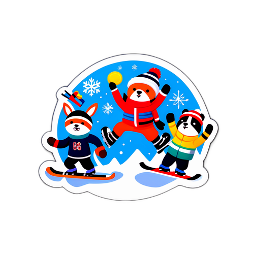Αυτοκόλλητο με Καρτούν Ζώων στον Χειμερινό Αθλητισμό