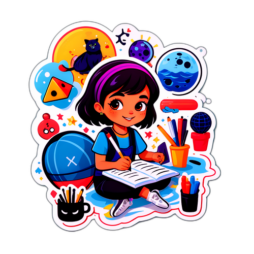 Speelse sticker van Nadia met hobby's en interesses