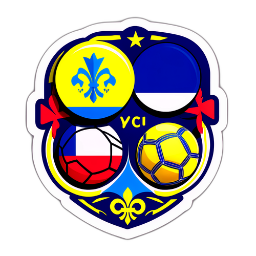 Дизайн наліпки з символами матчу між Україною та Францією, з елементами футболу