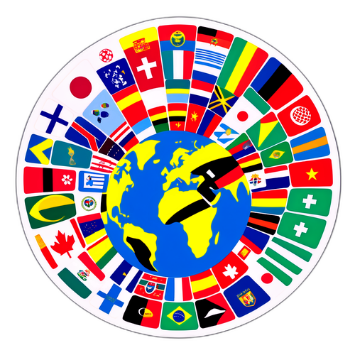 Un collage des maillots des équipes participant à la Coupe du Monde 2026 avec le globe