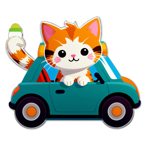 Joyride Alert! Adorable Cat Takes the Wheel in this Must-Have Sticker!