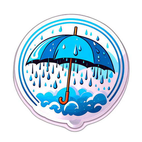 Een sticker van vallende regendruppels en een paraplu
