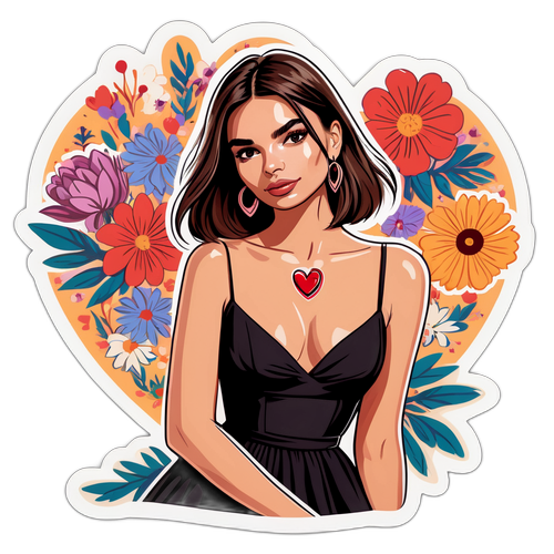 Emilia Ratajkowski tyyli boheemissa kukka-taustassa