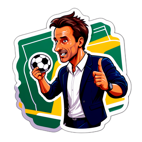 Energieke sticker van een coach met voetbalstrategieën