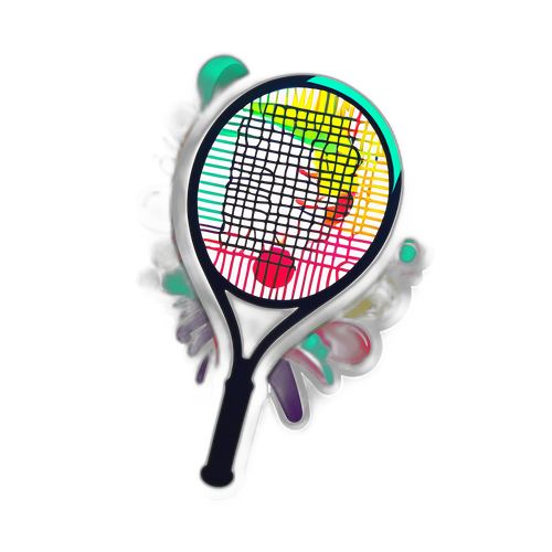 Diseño colorido de una raqueta de tenis con detalles abstractos