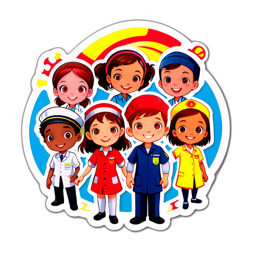 子供たちが様々な職業を経験するカラフルなデザイン