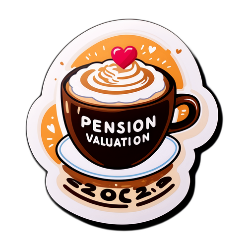 Roztomilá nálepka s latte a nápisem 'pension valuation calculator 2026'