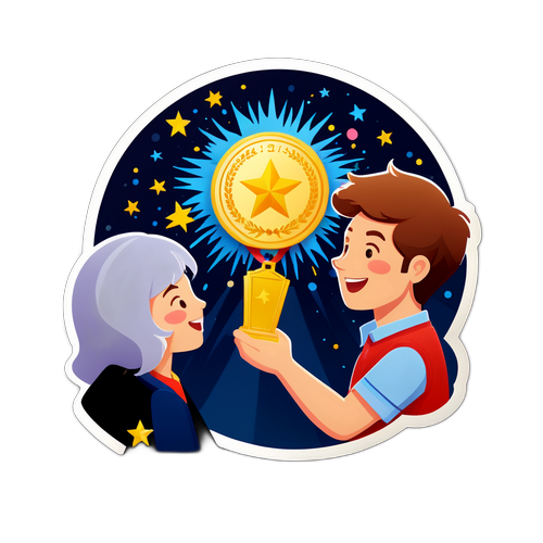 特別な褒章を受け取ったシーンを描いたステッカー