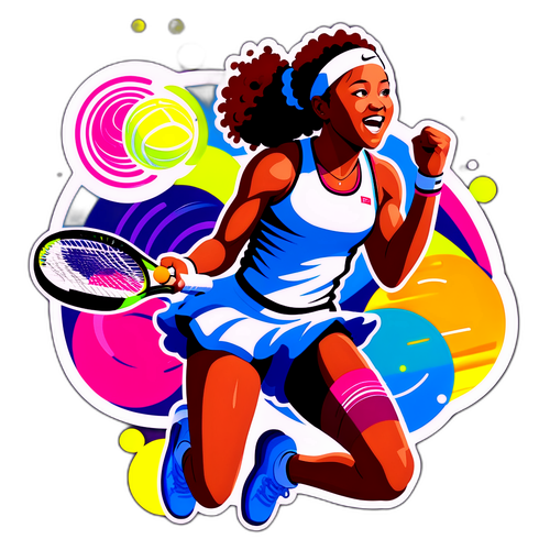 Stylizowana sylwetka Naomi Osaka w dynamicznej pozie tenisowej