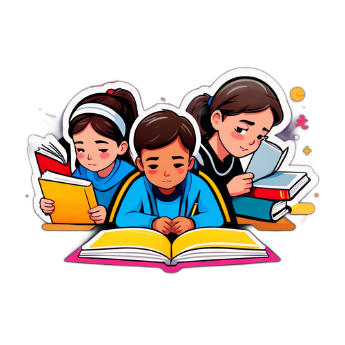 대학교 입학 시험 준비하는 학생들 스티커 디자인