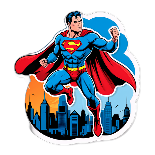 Superman w stylu komiksowym nad sylwetką miasta