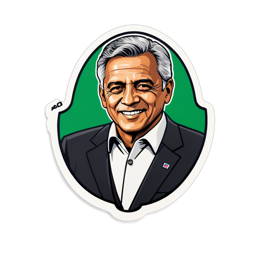 Un sticker del presidente de Platense en una conferencia, destacando su liderazgo con la frase 'Fútbol y Comunidad'