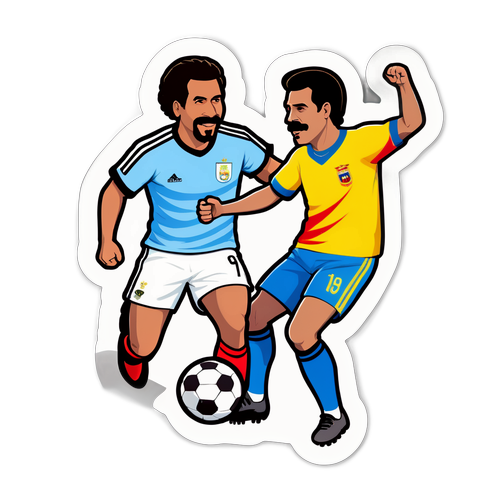 Dessin d'un match amical entre des légendes du football argentin et vénézuélien