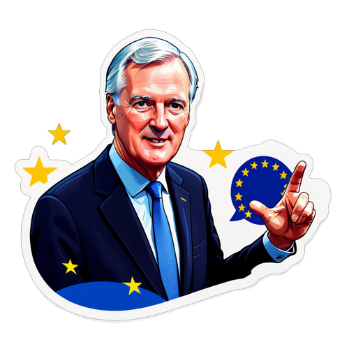 Valloittava Michel Barnier: EU-neuvottelujen Mestari Euroopan Unionin Lippu Taustalla!