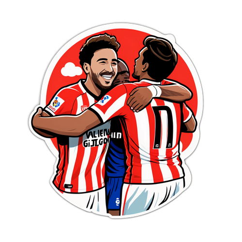 Jucători de la Sporting Gijón și Valencia îmbrățișându-se după un meci