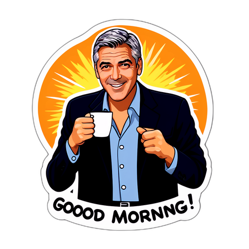 George Clooney z kubkiem kawy