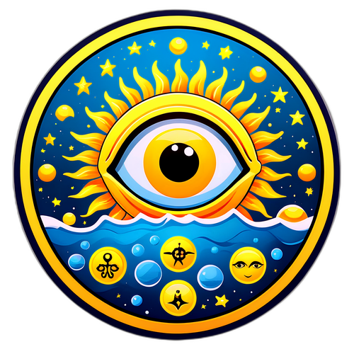 Наклейка с символами водных и солнечных знаков зодиака с фразой 'Следите за вашим гороскопом!'