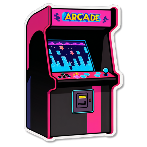 Retro Arcade Machine with Pixel Art Characters Sticker