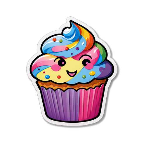 Smiling Cupcake with Rainbow Sprinkles