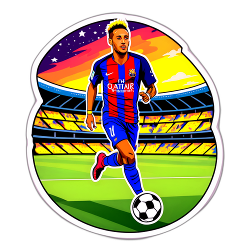 Autocollant Neymar en dribble sous le ciel d'un stade