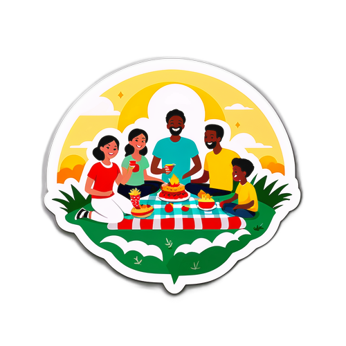 Gia đình và bạn bè thưởng thức picnic dưới ánh nắng mặt trời