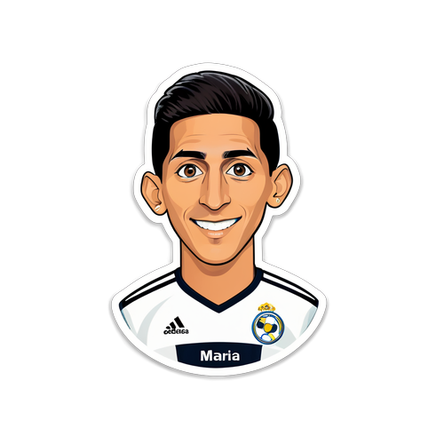 Sticker de Di María con autógrafo simulado en un balón de fútbol